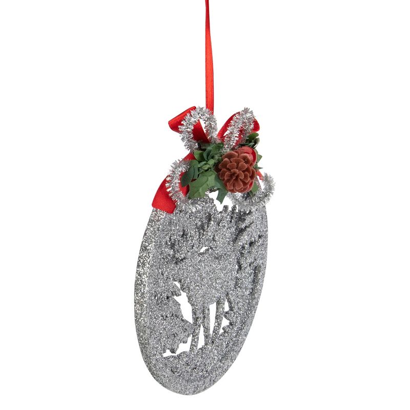 Northlight 4.25" Silver Glitter Moose 2-D Cut-Out Silhouette Christmas Ornament, 2 of 5