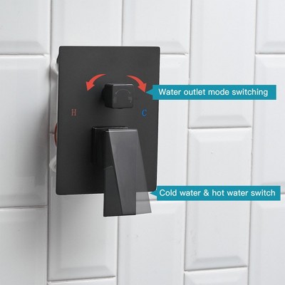 Matte Black 16" Square Rain Shower Faucet with Handheld