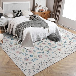 Washable Floral Rugs Soft Thin Flower Carpet Non Slip Low Pile Modern Printed Area Rug for Kids Room Living Room Bedroom - 1 of 4
