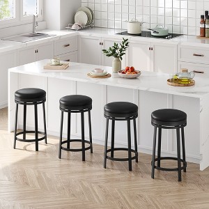 360° Swivel Bar Stools Set of 2, 24" Counter Height Bar Stools w/Footrest, PU Leather Upholstered & Metal Frame for Kitchen, Dining Room, Brown - 1 of 4