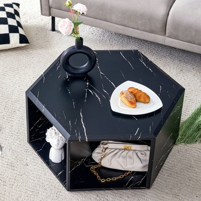 CAVINAS Hexagon Coffee Table for Living Room,Bedroom,Modern Side Center Table with Multi-Hole Design