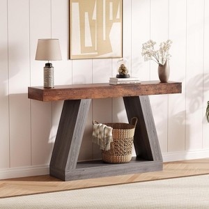 TackView 2-Tier Sofa Table with Open Storage Shelves, 55''Farmhouse Wooden Entryway Table, for Home Office - 1 of 4