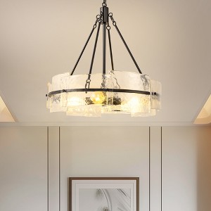 DORESshop 4-Light Black Pendant Light with Clear Glass Drum Shades E26 Base Hanging Fixture No Light Bulbs Included - 1 of 4