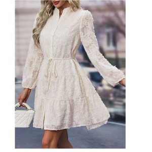 Coolmee Women's Floral Lace Long Sleeve Dress Button Up   Belted Mini Dress for Fall - 1 of 4