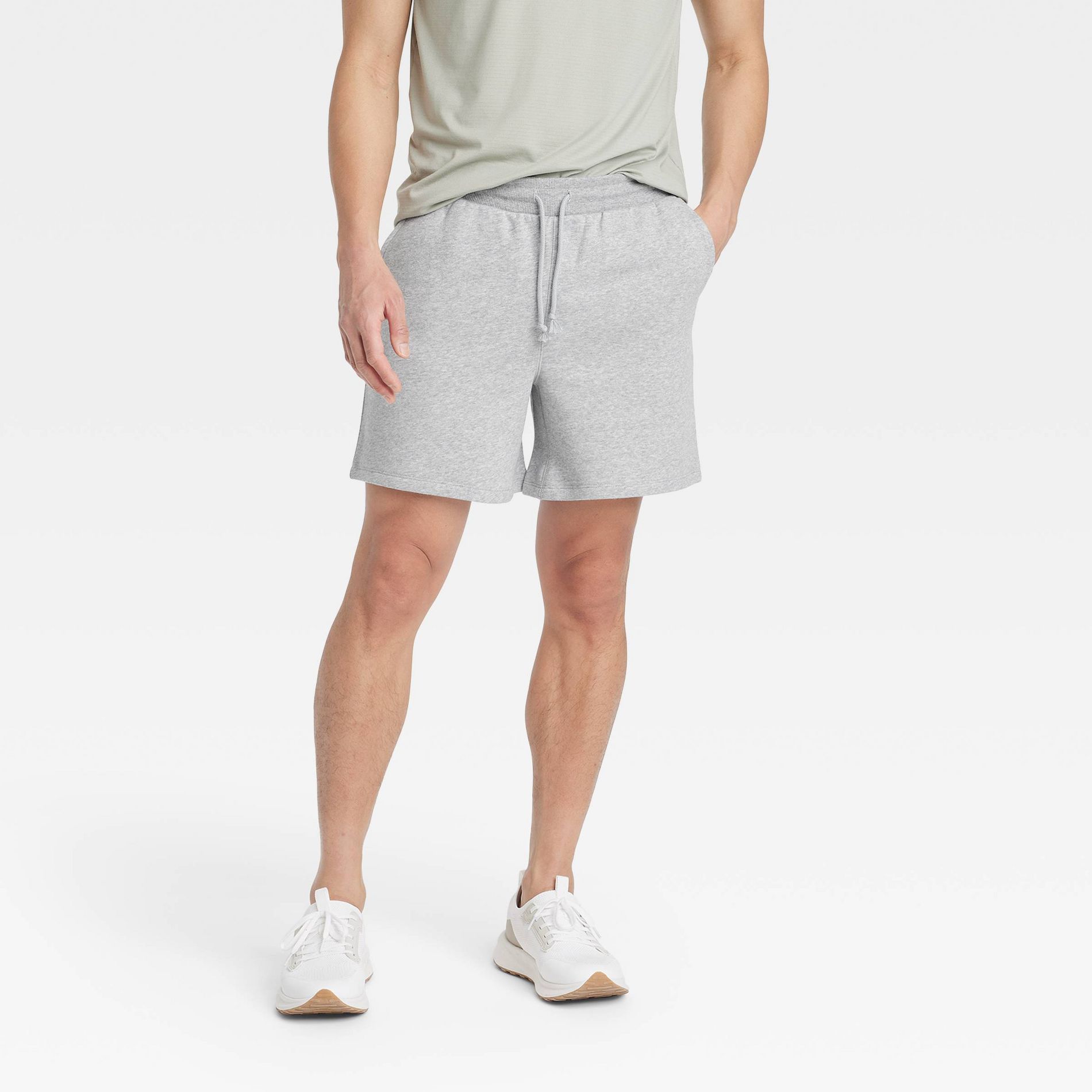 Men's 6" Fleece Jogger Shorts - All In Motion™ Heathered Gray XXL: Mid Rise, Side Pocket