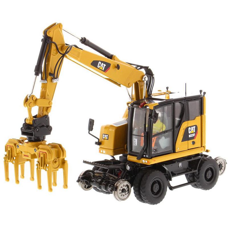 CAT Caterpillar M323F Railroad Wheeled Excavator W/ Operator & 3 Work Tools High Line Series 1/50 Diecast by Diecast Masters, 2 of 7