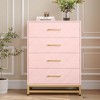 3-Drawer Pink Modern Wooden Dresser ¨C Wide Drawer Chest with Metal Handles for Bedroom - 3 of 4