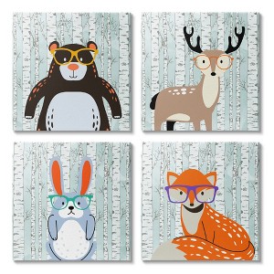 Stupell Industries Woodland Animals in Glasses Canvas Wall Art (Set of 4) - 1 of 4