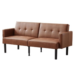 75.5" Convertible Futon Sofa Bed, PU Leather Upholstered Futon Couch with Strong Legs, Mid Century Modern Sleeper Sofa - 1 of 4