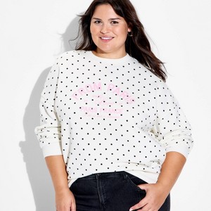 Women's Paris Fleece Graphic Pullover Sweatshirt - White Polka Dots - 1 of 3