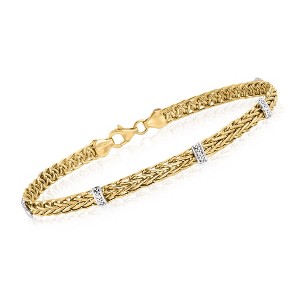 Ross-Simons 14kt Yellow Gold Wheat-Link Station Bracelet With Diamond Accents - 1 of 4