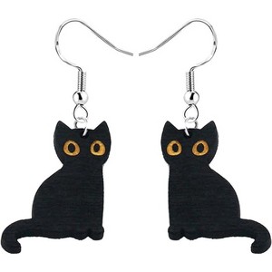 Black Cat Dangle Earrings for Women - Lightweight Halloween Themed Cat Ear Jewelry - 1 of 4