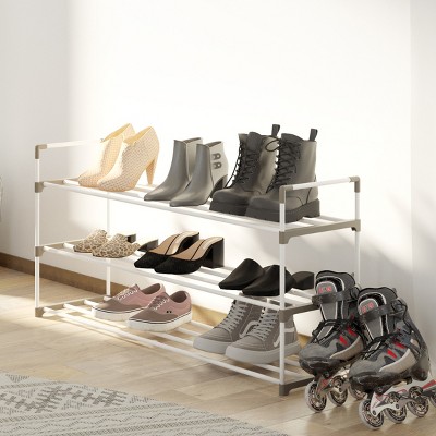 White and Gray 3-Tier Plastic Shoe Rack Organizer