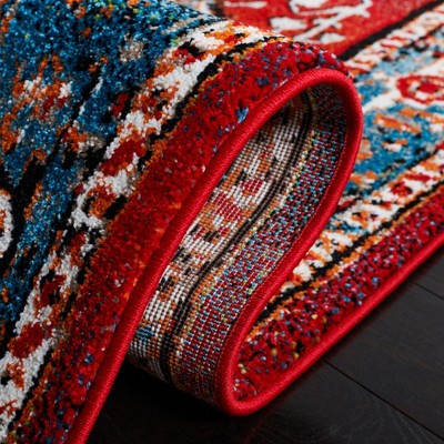 Antique Patina Vintage Hamadan 6'7" Square Blue/Red Synthetic Rug