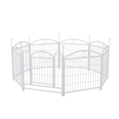 VisioGear Pet Doors, Gates and Pens, 24-inch 8 Panels Pet Dog Fence with Doors, Foldable Pet Pen for Pet Exercise, White, 48.4"*48.4"*24.2"
