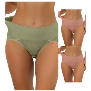 Allegra K Women's Hi-Cut Ribbed High Waist Tummy Control Available in Plus Size Briefs 3 Packs - 1 of 4