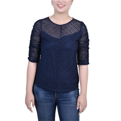 NY Collection Womens Lace Knit Blouse