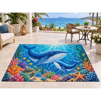 FC Design 5' x 7' Sea Turtle Dolphin Whale and Coastal Sea Life
