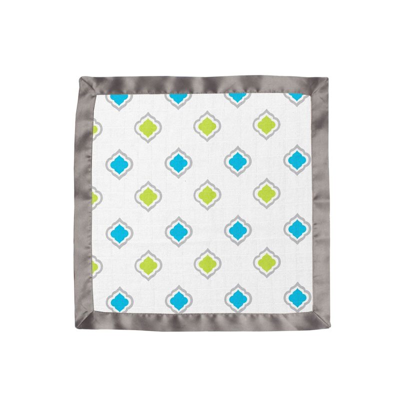 Bacati - Moroccan Tiles Aqua/Lime/Gray Muslin 2 pc Security Blankets, 5 of 10