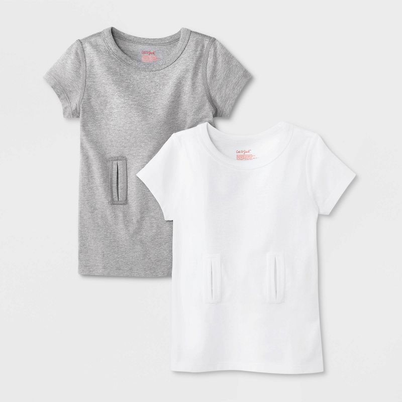 Toddler Kids' Adaptive 2pk Short Sleeve Undershirt with Abdominal Access - Cat & Jack™ Gray/White, 1 of 5