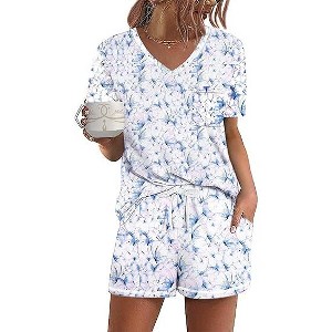 Ekouaer Women's Pajamas Sets Short Sleeve Lounge Sets Sleepwear Casual Two Piece Pjs With Pockets - 1 of 4