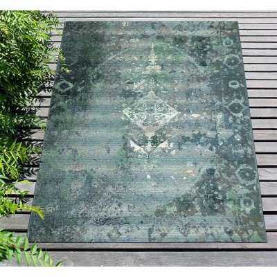 Kermin Blue 39"x59" Flat Woven Synthetic Indoor/Outdoor Rug