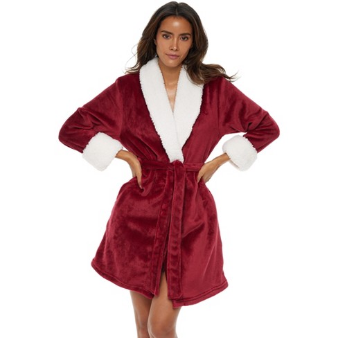 Adr Women's Classic Cozy Plush Robe, Short Fleece Bathrobe Burgundy Xl ...