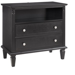 TiramisuBest Open Space and 2 Drawers Dresser Nightstand with Charging Station, Farmhouse End Table with USB Ports and Outlets, Fluted Pilas - 1 of 4