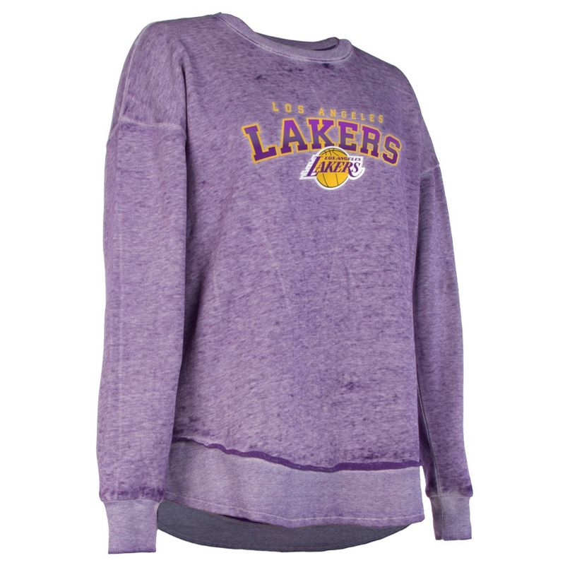 NBA Los Angeles Lakers Women&#39;s Ombre Arch Print Burnout Crew Neck Fleece Sweatshirt, 3 of 5