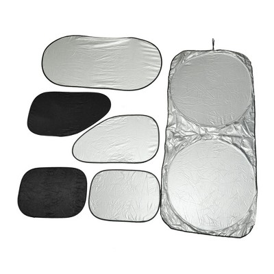 Unique Bargains 6 in 1 Foldable Window Windshield Sun Shade Visor Set for Car Silver Tone