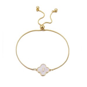 Adornia 14k Gold Plated Mother of Pearl Initial Clover Bolo Bracelet - 1 of 1