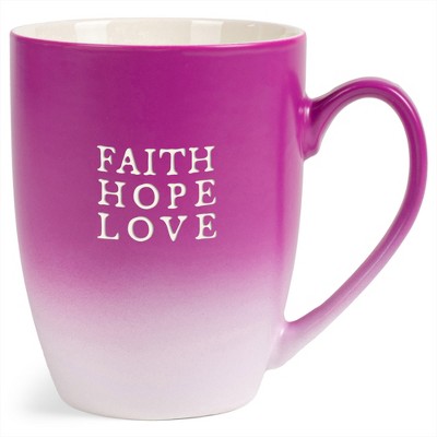 Elanze Designs Faith Hope Love Two Toned Ombre Matte Pink and White 12 ounce Ceramic Stoneware Coffee Cup Mug