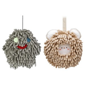 REGALWOVEN Bathroom Cute Decorative Absorbent Soft Chenille Hanging Hand Towel 7" x 7" 2 Pcs - 1 of 4