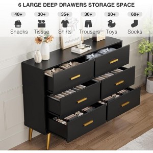 6 Drawer Dresser for Bedroom, Modern  Wooden Chest of Drawers with Gold Handles, Storage Cabinet for Entryway and Living Room - 1 of 4