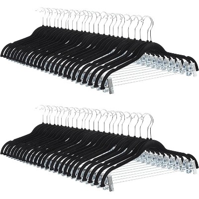 Paaaawaters Basics Velvet, Non-Slip Skirt Clothes Hangers with Clips, Organize Pants and Skirts, Black/Silver