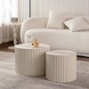 Vynxaria Modern Nesting Coffee Table Set of 2, Beige Drum-Style (Wave Stripe/Embossed Lines), Round, Space-Saving (Hollow Large Table) - 2 of 4