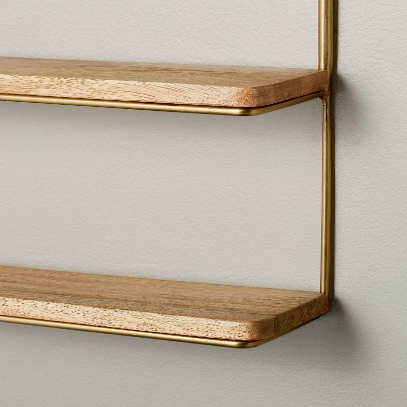 16&#34; Wood &#38; Brass Double Wall Shelf - Hearth &#38; Hand&#8482; with Magnolia, 4 of 5