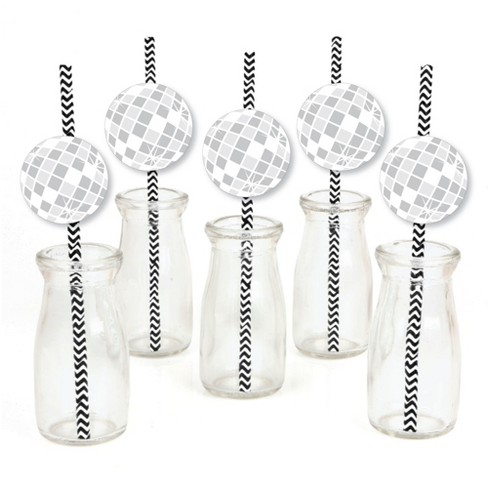 Big Dot of Happiness Disco Ball - Paper Straw Decor - Groovy Hippie Party Striped Decorative Straws - Set of 24