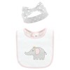 Hudson Baby Infant Girl Cotton Bib and Headband or Caps Set, Pink Gray Elephant, One Size - 3 of 4