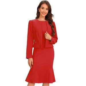 red business professional dress Berylove Women Red Work Dress Sheath Long Sleeve Midi Business Dress With  Slit