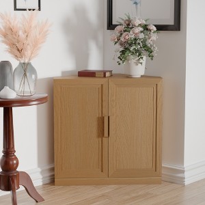 MAYEERTY Modern Solid Wood Double Doors Corner Storage Cabinet Efficient Storage for Home Cornei Libing Room Beige - 1 of 4
