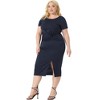 Agnes Orinda Women's Plus Size Crew Neck Side Split Tie Knot Front Short Sleeve Casual Midi Bodycon Dresses - 3 of 4