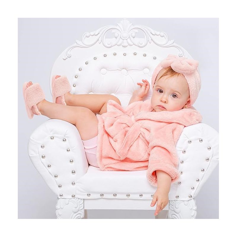 Rising Star Pink Baby Girls Bathrobe Towel, Slippers and Turban, Bath Robe Spa Set for infants 0-9 Months, 3 of 4