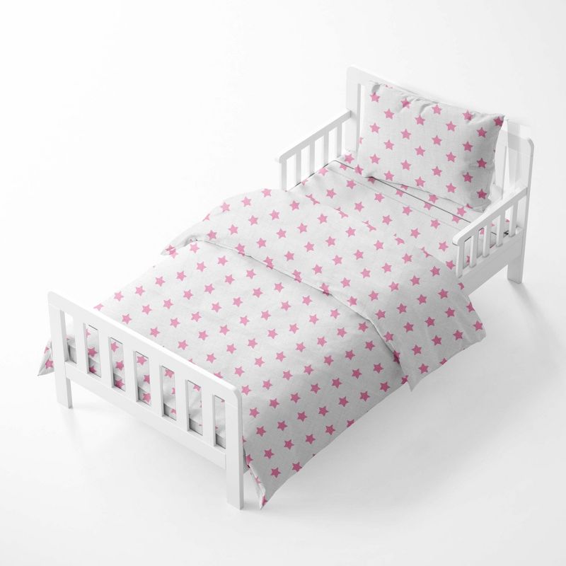 Bacati - Stars Pink Ikat Muslin 4 pc Toddler Bedding Set.., 2 of 9