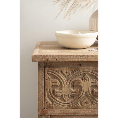 Hazelnut Rustic Wood Side Table with Carved Drawer