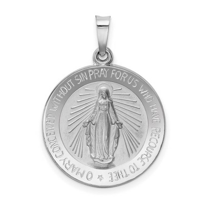 Black Bow Jewelry 14k White Gold Solid Round Miraculous Medal Pendant, 19mm (3/4 Inch)