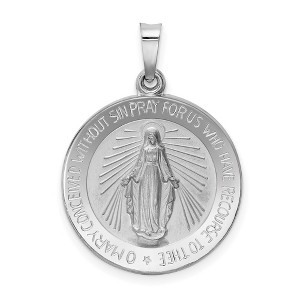 Black Bow Jewelry 14k White Gold Solid Round Miraculous Medal Pendant, 19mm (3/4 Inch) - 1 of 4