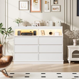 6 Drawer Dresser for Bedroom with Charging Station, Wooden Chest of Drawers with Spacious Top for Closet, Hallway, Living Room,Storage Furniture - 1 of 4