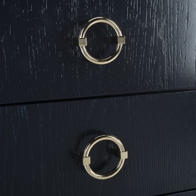Navy Brushed Finish 3-Drawer Nightstand with Nickel Accents