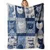 Vintage Blue White Patchwork Cat Quilt, Rustic Farmhouse Decor with Abstract Cat Faces and Paw Prints, Christmas Gift. - 2 of 4